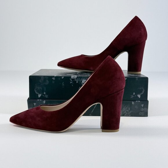 Mavette Burgundy Suede block heel pumps (Sz 39) - Picture 7 of 12